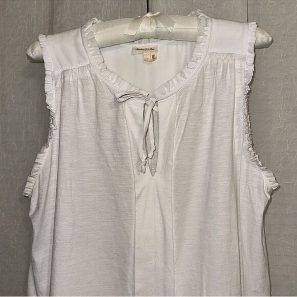 Meadow Rue x Anthro L White Cotton Blend Ruffled Neck Sleeveless Shell Tank - Picture 8 of 11